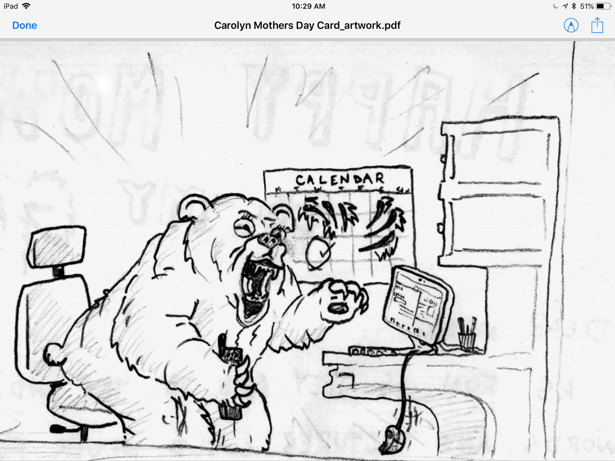 Mama Bear frustrated at the computer.